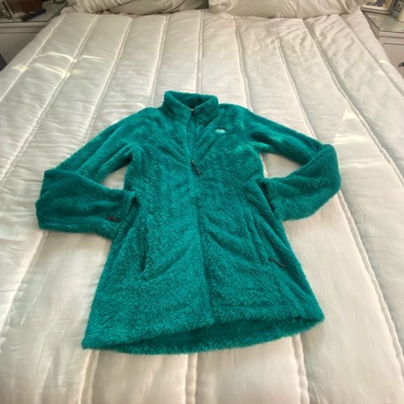 The north face teal green fuzzy soft fleece faux Sherpa zip up jacket s - Picture 3 of 15
